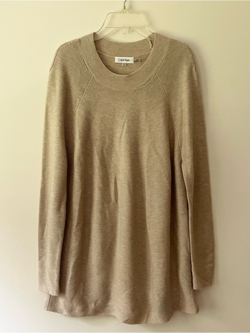 Calvin Klein Crewneck Sweater Tunic Neutral Beige Women's Medium Minimalist